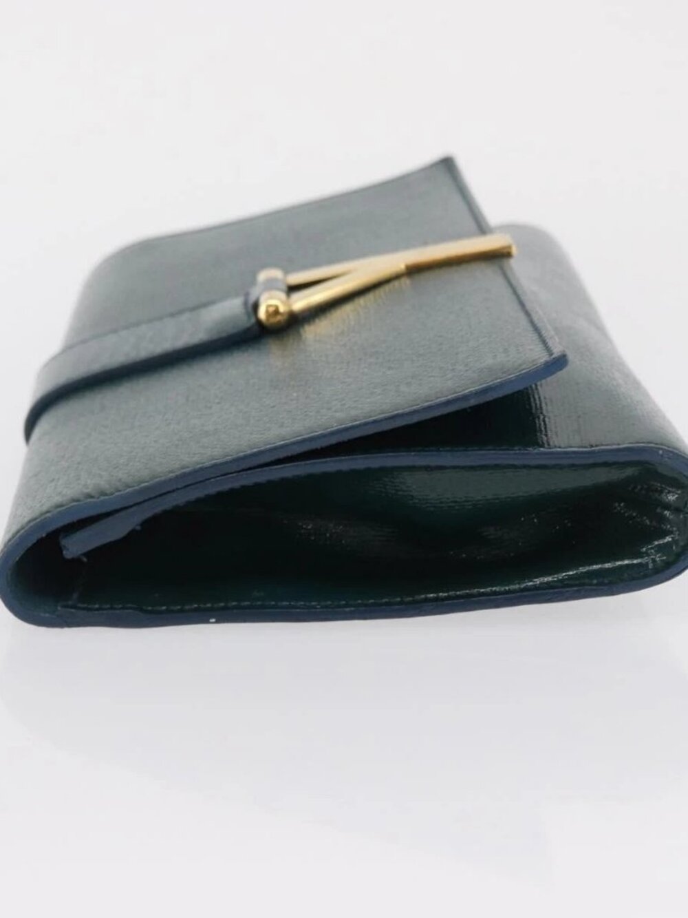 SAINT LAURENT Y Line Clutch Bag Patent leather Green Gold Auth 163062 - Picture 6 of 16